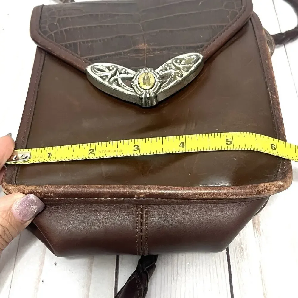 Brighton Vintage Croc Leather Crossbody Boho Western Festival Bag Heart Charm
